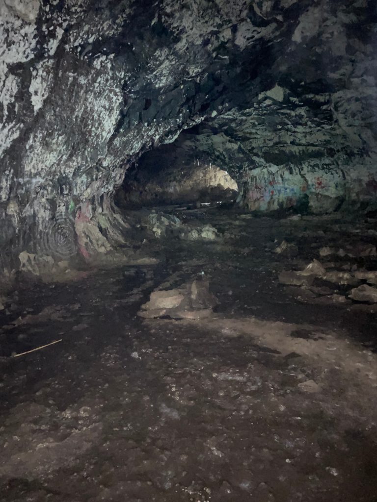 Inside the Civil Defense Caves showing the lava tunnel.