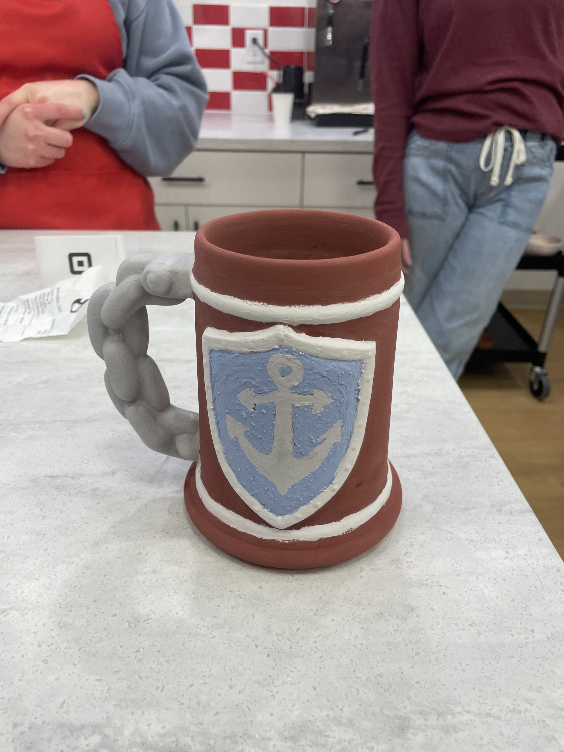 Painted Pottery Goblet on counter.