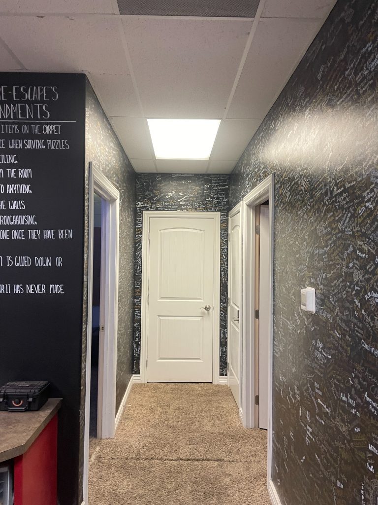 Puzzle room interior with clue boxes at Rexburg Re-Escape