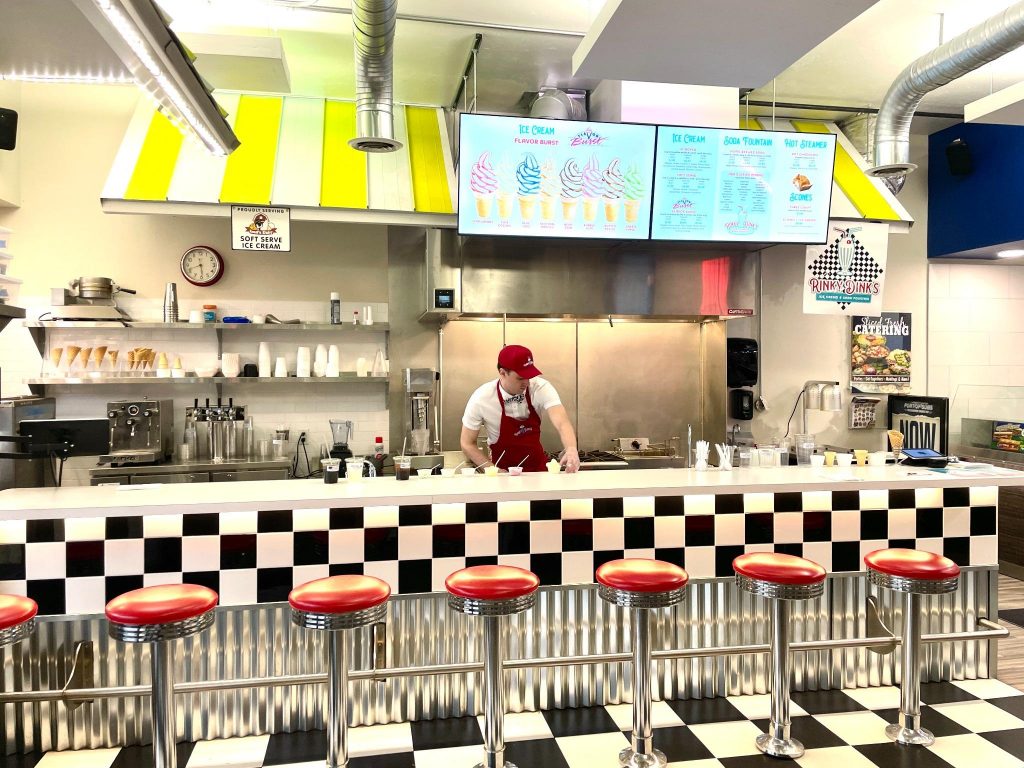 interior of rinky dinks rexburg with classic diner seating