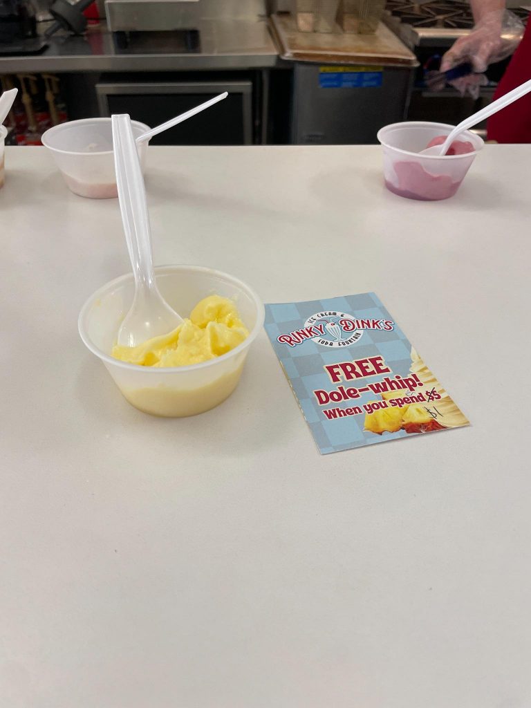dole whip sample at rinky dinks rexburg ice cream shop