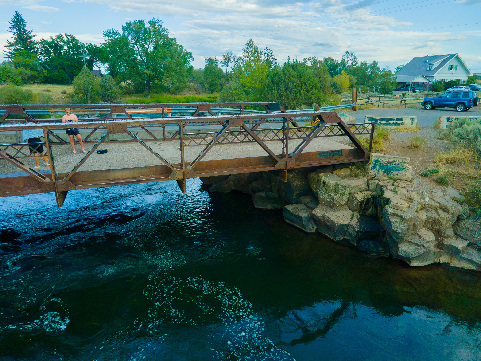 The parking area at Twin Bridges near Rexburg, Idaho, just steps from the water