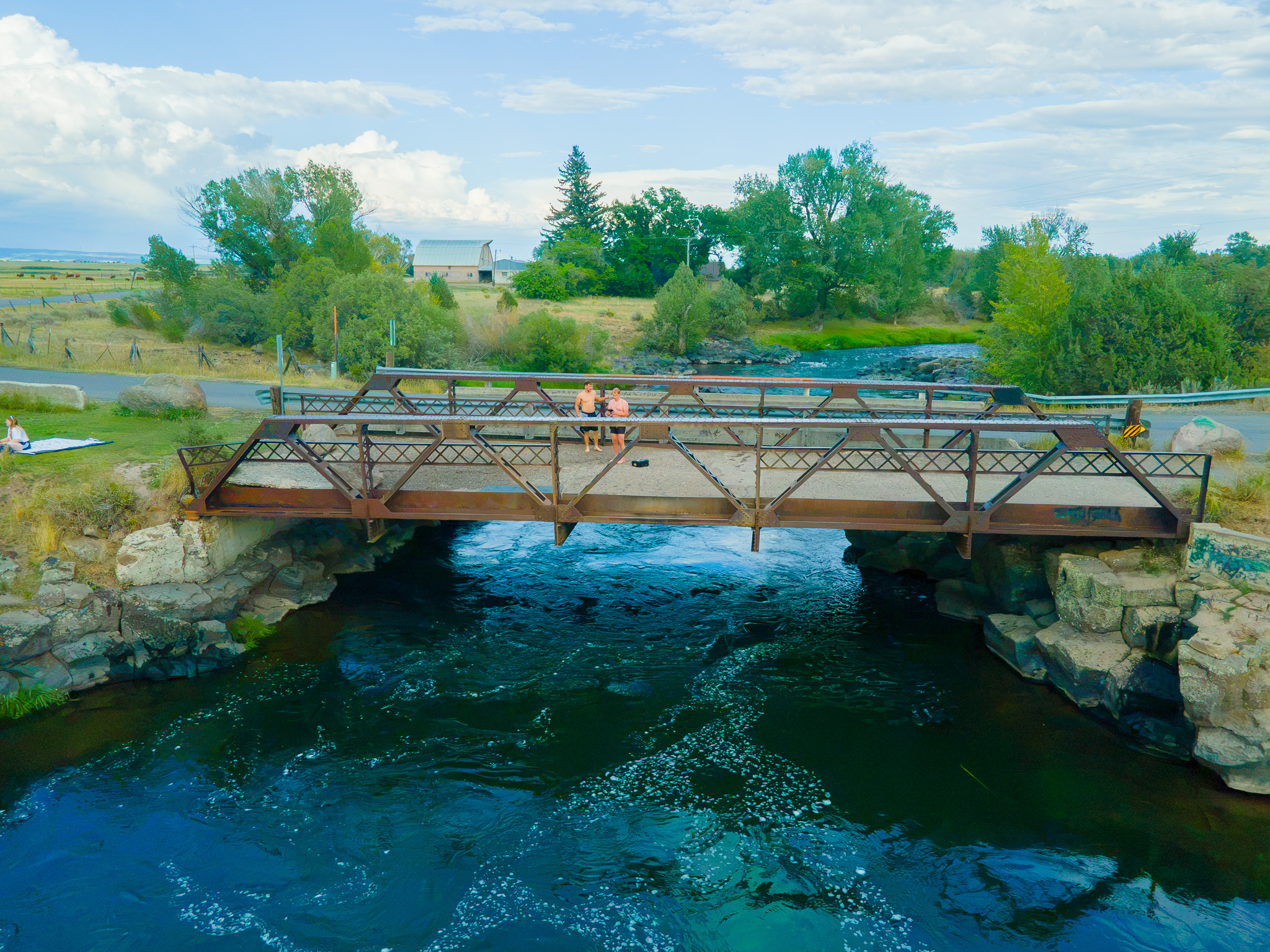 Twin Bridges surrounded by farmland and pasture near Rexburg, Idaho